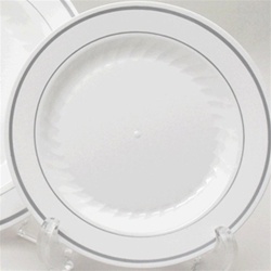 MP75WSLVR 7.5" White Masterpiece Plate with Silver Accent Bands - 150/CS